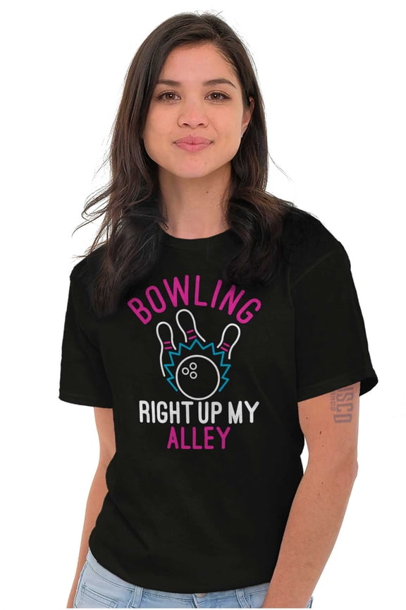 Bowling Up My Alley Funny Novelty Women's Graphic T Shirt Tees Brisco Brands L