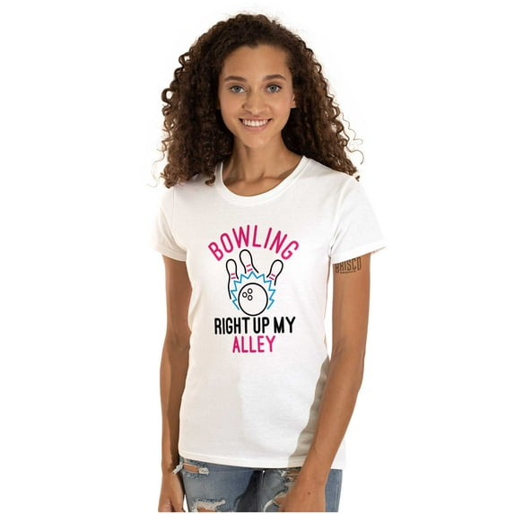 Bowling Up My Alley Funny Novelty Womens Slim Fit Graphic Tee Brisco Brands X