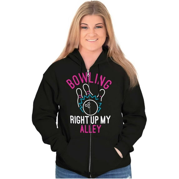 Bowling Up My Alley Funny Novelty Womens Plus Size Graphic Zipper Hoodie Brisco Brands 2X