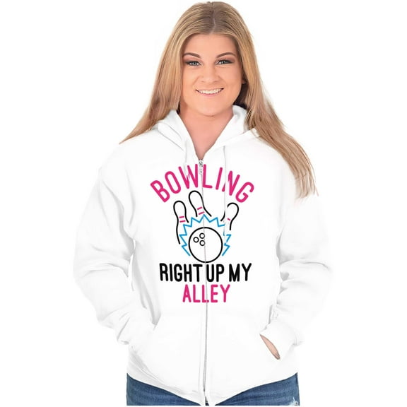 Bowling Up My Alley Funny Novelty Zip Hoodie Sweatshirt Women Brisco Brands L