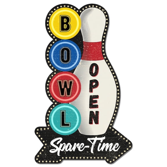 Bowling Vintage Metal Tin Sign 10.6x6.5inch Bowl Open Spare Time" Retro Bowling Ball Plaque Poster Metal Wall Decorative Tin Signs