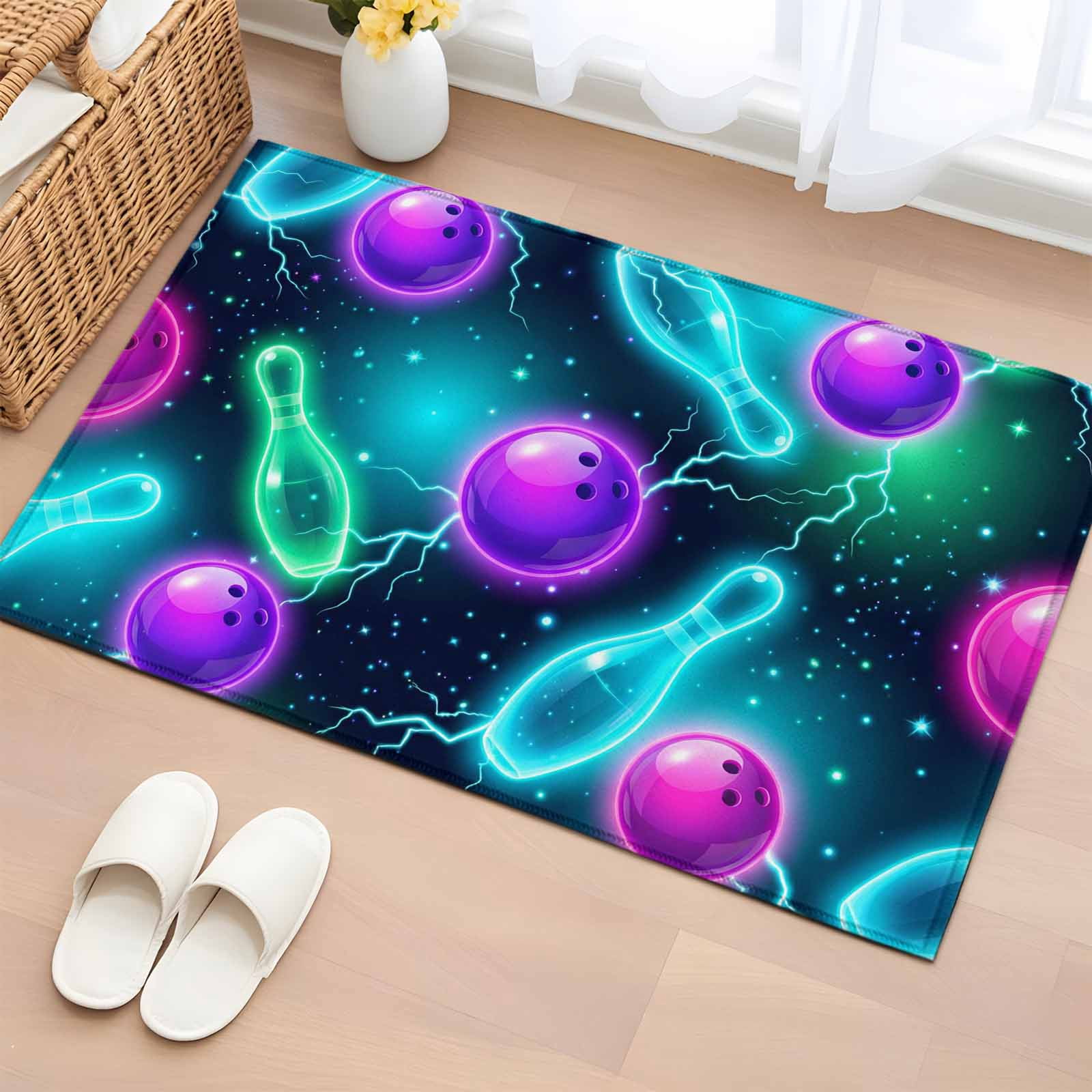 Softball Entry Rug Bowling Washable Small Entryway Area Rugs 2'x3', Purple Blue Green ...