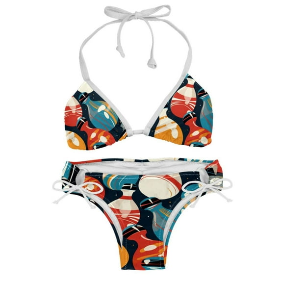 Bowling Detachable Sponge Adjustable Strap Bikini Set 2-Pack Swimwear Swimsuit.SceneManagement Beach Pool Party Vacation.