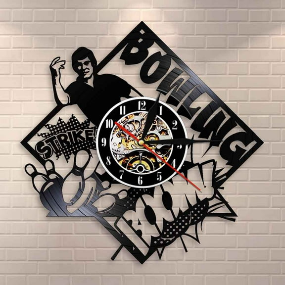 Bowling Zone Signs Bowling Club Decoration Wall Clock Bowler Strikes Bowling Player Vintage Vinyl Record Wall Clock Bowlers Gift
