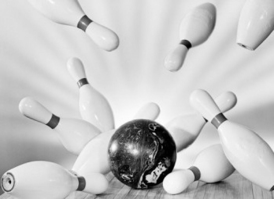 Bowling ball hitting pins Canvas Art - (18 x 24)