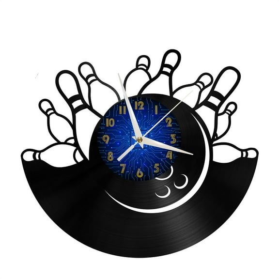 Bowling games Vinyl Record Wall Clock for Kitchen Wall Decor Wall Art Gift for Lover Gift Idea for a Best Friend(B)