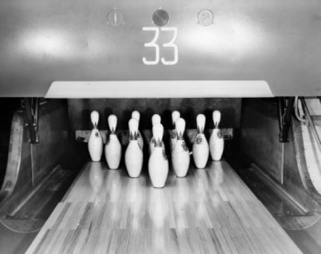 Bowling pins set up at the end of a lane Canvas Art - (24 x 36)