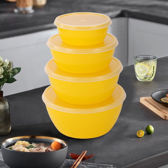 Bowls with Lids Set, Plastic Mixing Bowls for Kitchen Preparing,Serving and Storing,Set of 4-Includes 4 Bowls and 4 Kids, Beat Nesting Bowls with Sealing Lids