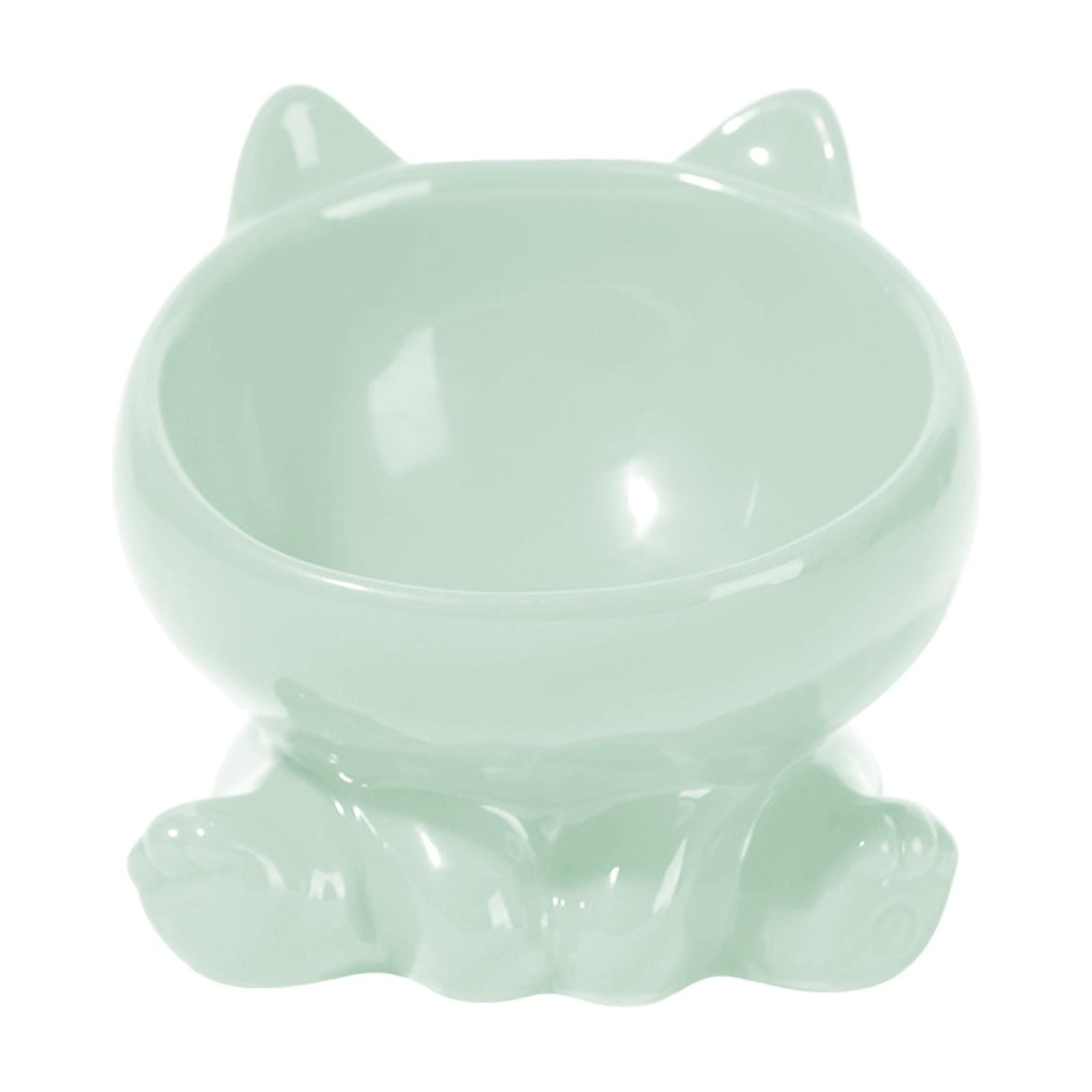 Bowls, Soup Bowls, Ceramic Bowlsoup Bowl, Rice Bowl, Reakfast Bowl, Cute Cat Shaped Raised Tilted Ceramic Cat Bowl, Elevated Slanted Shallow Angled Cat Dish, Size for Cat and Small Dog, Green
