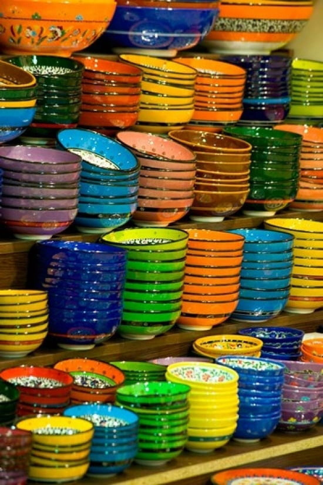 Bowls and Plates on Display For Sale at Vendors Booth Spice Market Istanbul Turkey Canvas Art - Darrell Gulin DanitaDelimont (24 x 36)