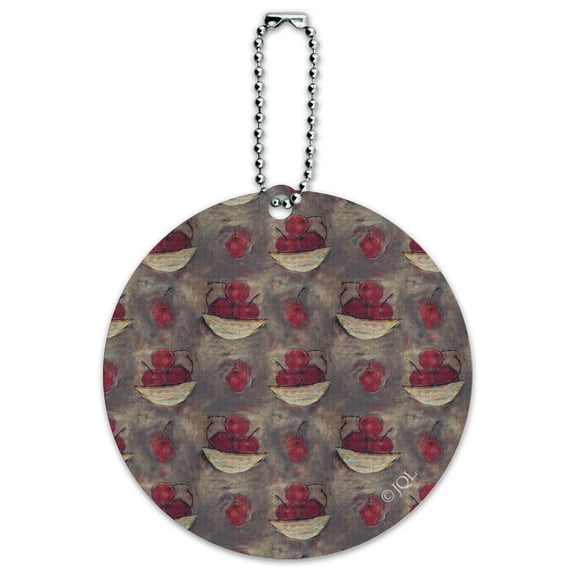 Bowls of Big Cherries Pattern Round Luggage ID Tag Card Suitcase Carry-On