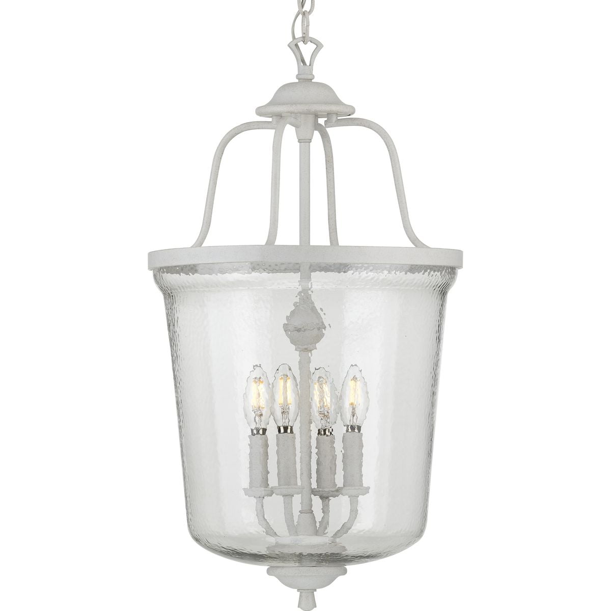 Cottage White 4-Light Foyer Pendant with Chiseled Glass Shade