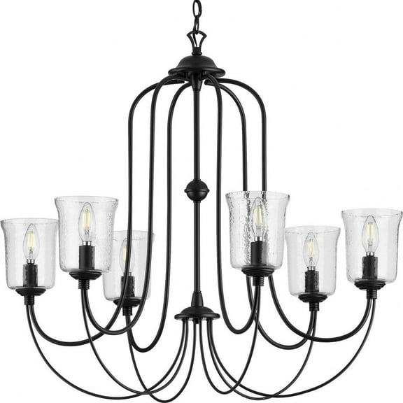 Bowman Collection Six-Light Matte Black Clear Chiseled Glass Coastal Chandelier Light