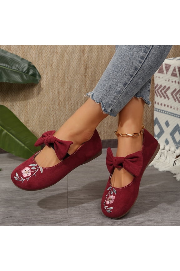 Bownot Flats for Women Wide Feet, Women's Bownot Ankle Straps Flats Shoes, Flat Shoes Dressy Ballet Flats With Stretch Ankle Straps Square Toe Slip On Walking Shoes Yoga Flat Shoes, Wine 6