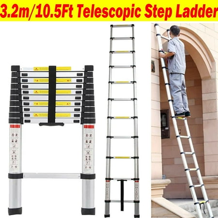Bowoshen 10.5FT Aluminium Telescoping Step Ladder, Extension Steps Anti-Slip Rubber Feet Lightweight Portable Heavy Duty 330lb Load Capacity