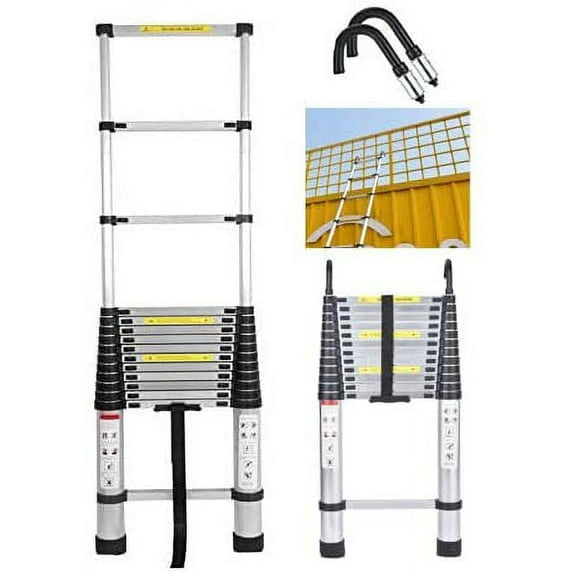 Bowoshen 14.5Ft Aluminum Telescoping Step Ladder, Folding 15 Steps Multi-Purpose Extension 330LB Load Capacity EN131