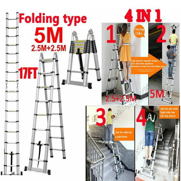 Bowoshen 16.5FT Aluminum Telescoping Extension Ladder,330lbs Max Capacity Portable Multi-Purpose Folding