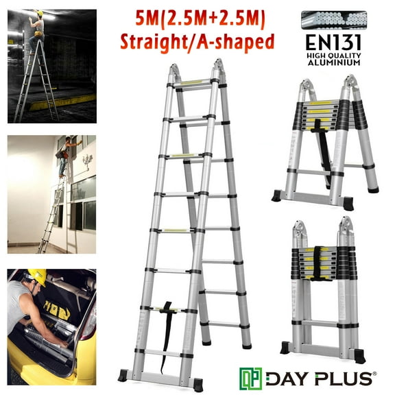 Bowoshen 16.5FT Multi Purpose Aluminum Ladder Heavy Folding Extension Step Home Loft (5.0M) 330lbs Capacity