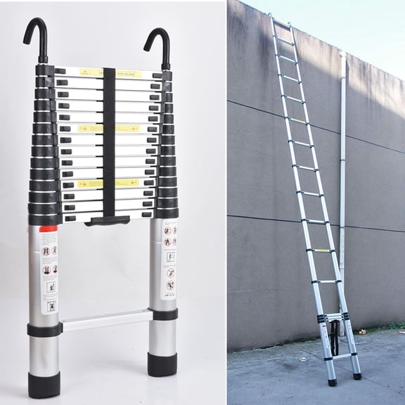 Bowoshen 16.5Ft Aluminum Telescoping Ladder,2 Detachable Hooks Multi-Use Retractable Foldable Extension Step Attic Ladder,330lbs Load Capacity,BS1