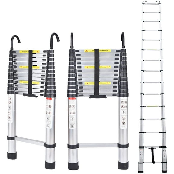 Bowoshen 16.5Ft Aluminum Telescoping Ladder,Non-Slip+2 Detachable Hooks Ladder Lightweight Multi-Use Retractable Foldable Extension Step Loft/Attic Ladder,330lbs Load Capacity