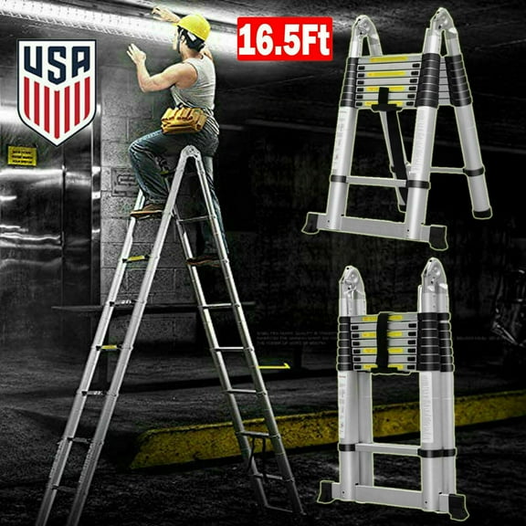 Bowoshen 16.5Ft Aluminum Telescoping Ladder, Non-Slip Ladder Lightweight Multi-Use Retractable Foldable Extension Step Home Loft /Attic Ladder, 330lbs Load Capacity