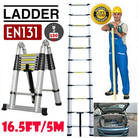 Bowoshen 16.5ft Aluminium Step Multi-Purpose Telescopic Folding Ladder Extendable 330lbs Capacity - Cheapest