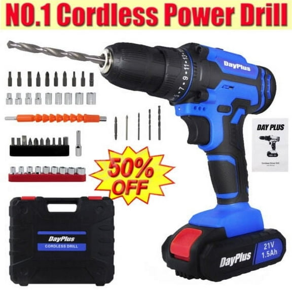 Bowoshen 18-Volt Drill 2 Speed Electric Cordless Drill / Driver with Bits Set & Battery , 0-1500RPM Variable Speed