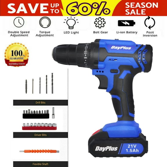 Bowoshen Cordless Drill Driver Set with 21V Li-Ion Battery, Variable Speed & Screwdriver