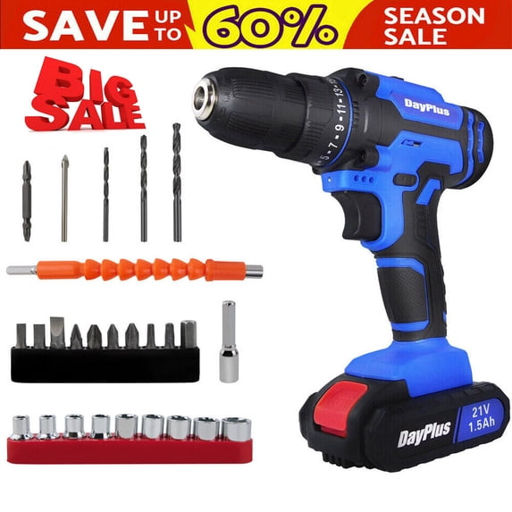 Bowoshen 21V Cordless Drill Electric Screwdriver Combi Drill Driver Li-ion Battery Tool