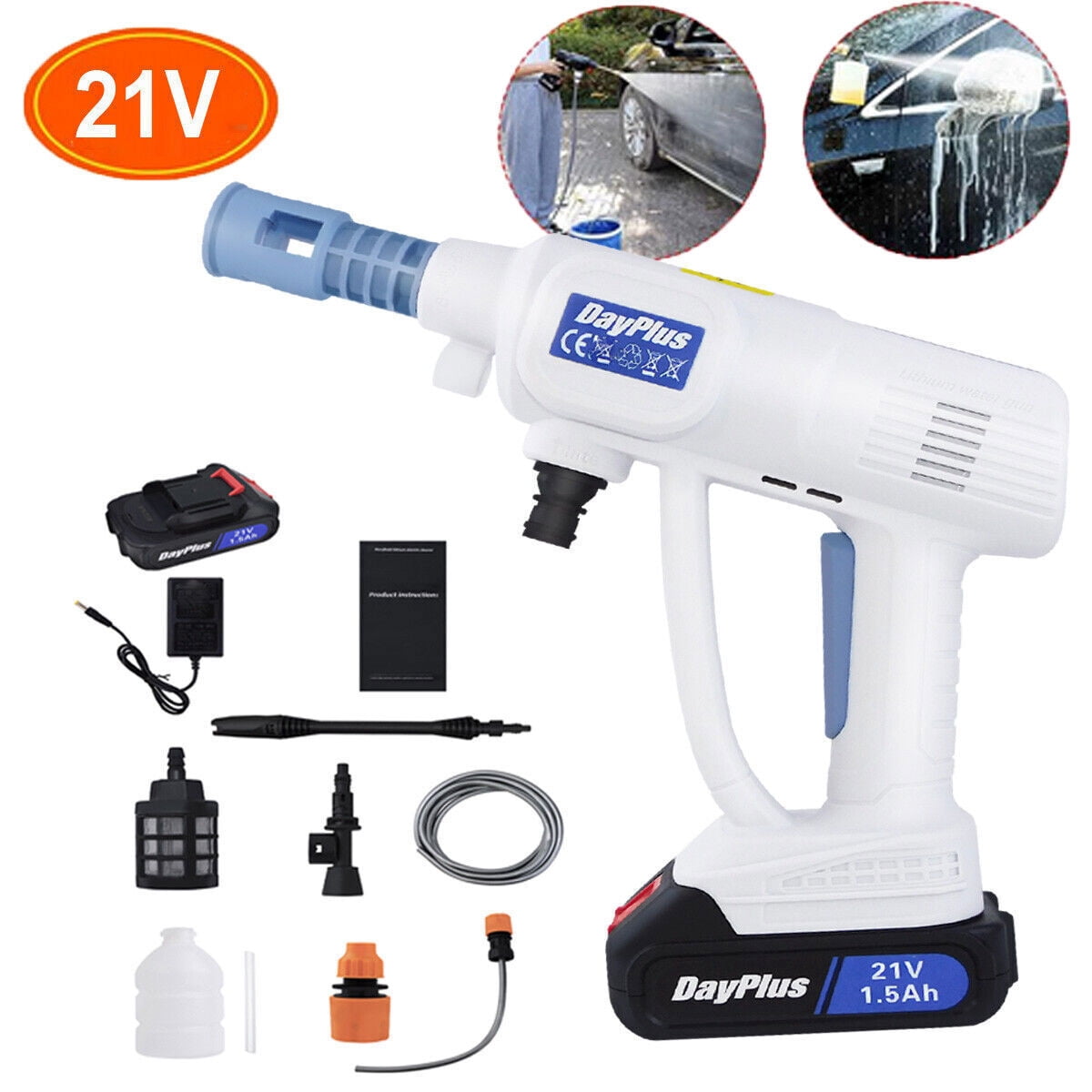 Bowoshen 21V Hydroshot Cordless Portable Pressure Power Cleaner Car Washer Water Pump