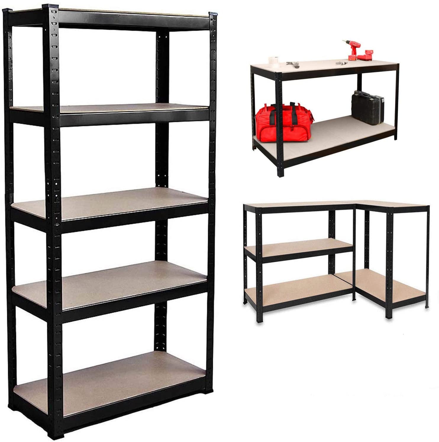 Bowoshen 28"W x 12"D x 59"H 5Level Steel Shelves Shelving Unit Black