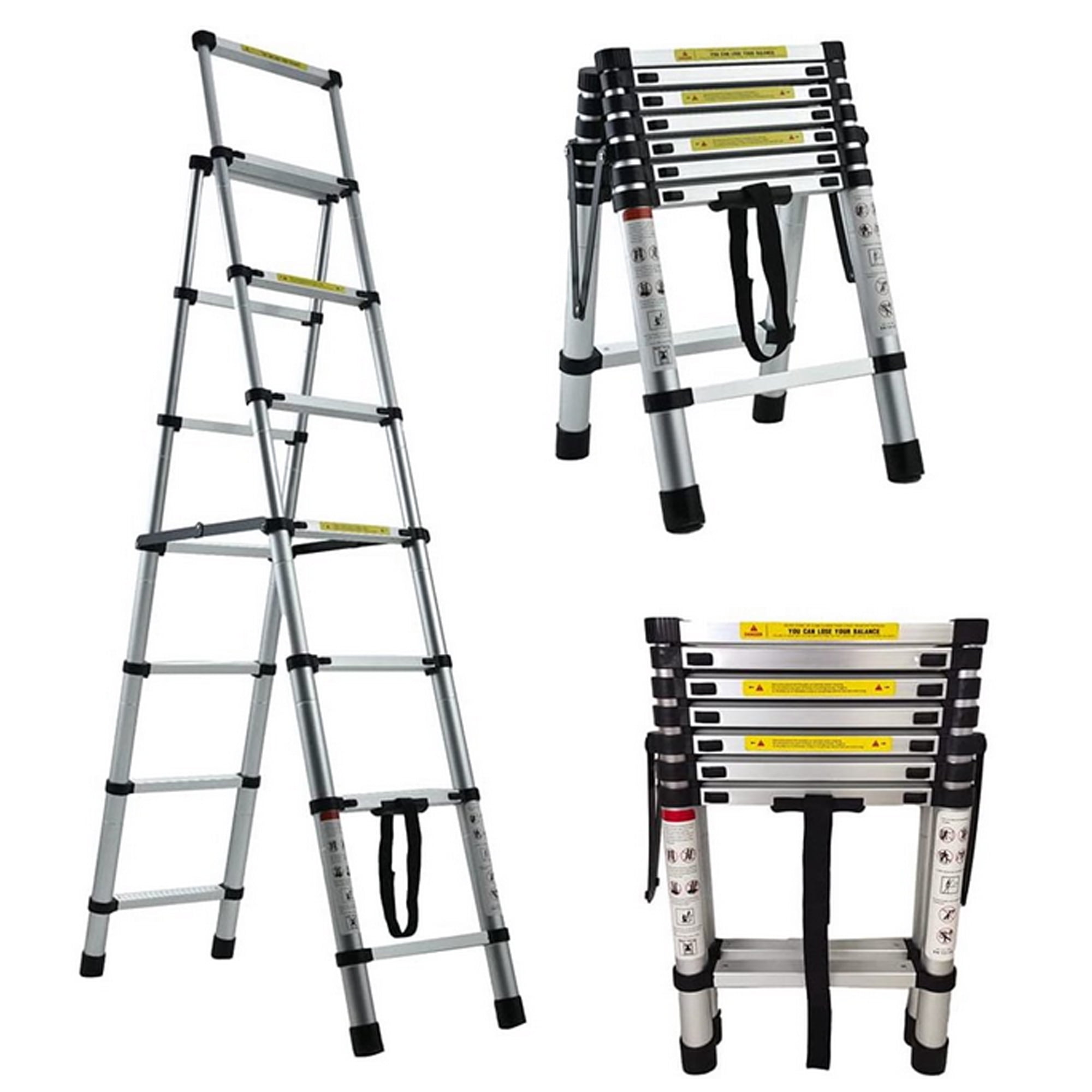 Bowoshen 6+7 Step Ladder,Telescopic Ladder Aluminium Heavy Duty 150KG/330lb  Capacity Lightweight(2-2.3M) - Walmart.com