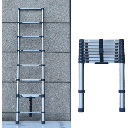Bowoshen 8.5FT Telescopic Ladder Foldable Extension Ladder Loft Ladder 330lb Load EN131, 2.6M Stainless Steel Ladder for Cleaning Gutter,Housework