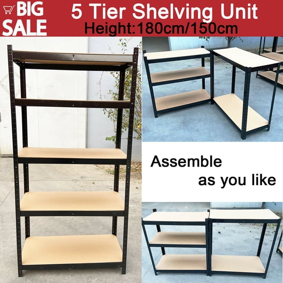 Bowoshen 80" x 40" x 20" 5 Level Heavy Duty Metal Shelving Racking Storage Unit, Black,1929LB Total Capacity Garage Shed Shelf Shelves Units