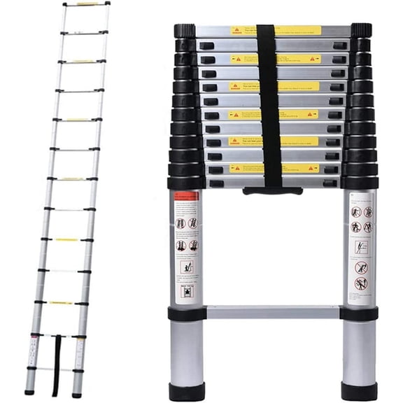 Bowoshen Aluminum Telescoping Ladder 16.5Ft Straight Extension Folding Portable Lightweight for Home Loft Office 330lbs Load Capacity EN131+Anti-Slip Rubber