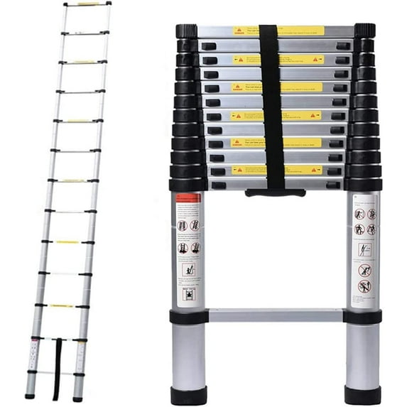Bowoshen Aluminum Telescoping Ladder 16.5Ft Straight Extension Folding Portable Lightweight for Home Loft Office 330lbs Load Capacity EN131+Anti-Slip Rubber