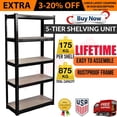 thumbnail image 1 of Bowoshen Black Shelving Shelves 5 Tier Unit Steel Metal Rack Extra Lager & Stronger 70" x 35" x 16" Warehouse Racking Shed, 1 of 9