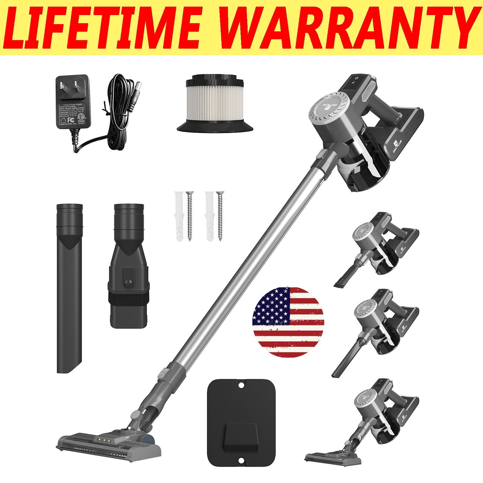 Bowoshen Cordless Stick Vacuum Cleaner with LED Light for Pet Hair Car