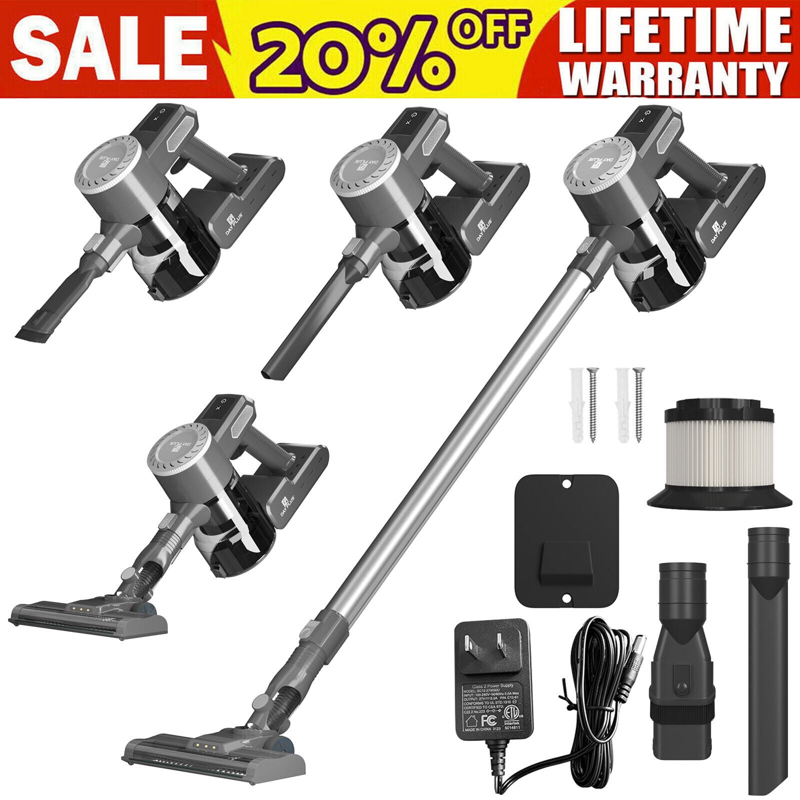 Bowoshen Cordless Vacuum 20Kpa Quiet Yet Powerful, Lightweight Stick Vacuum Cleaner, for Hard Floor, Carpet, Car