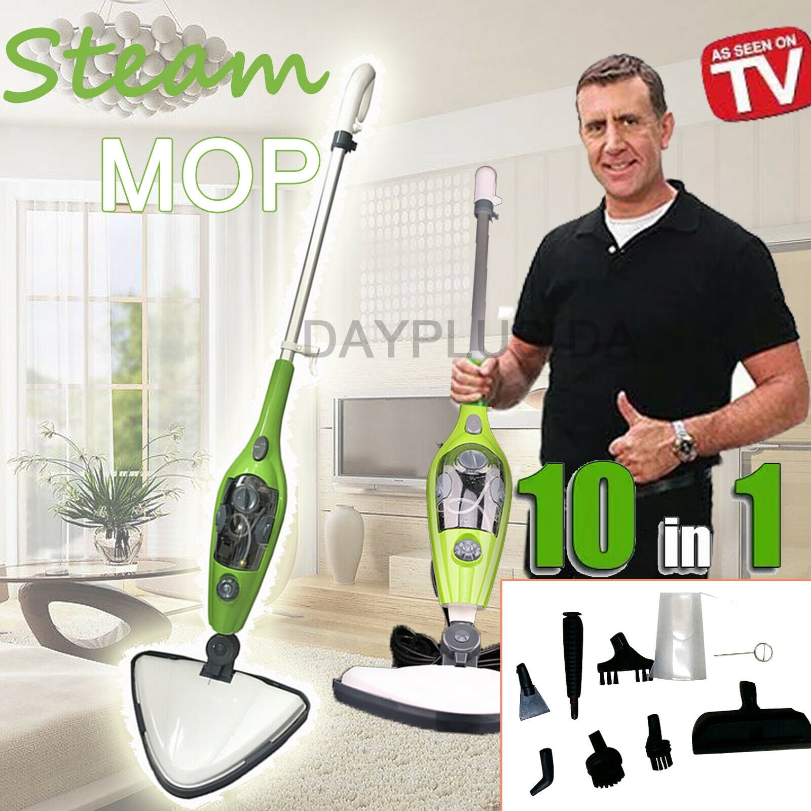 Dayplus Lightweight Steam Mop Floor Cleaning Carpet, 10-in-1 Handheld & Upright Steamer, Size: Medium, Green