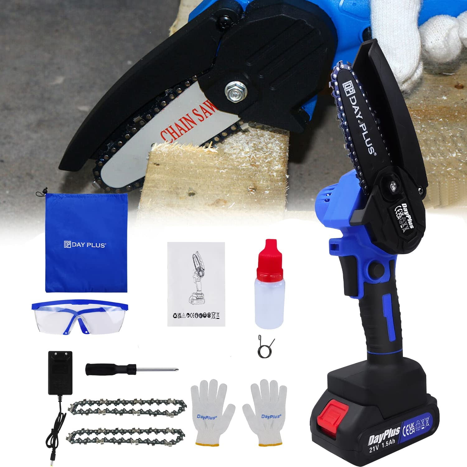 Bowoshen Mini Chainsaw 4 Inch with 1×1.5Ah Battery & 2 Chain,for ...