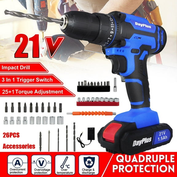 Bowoshen Powerful Cordless Drill Set & Screwdriver w/ Li-lon Battery 21V 45N.m LED Power