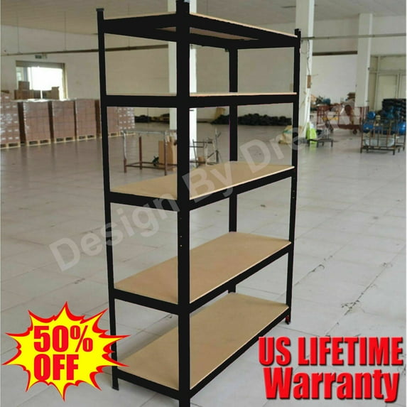 Bowoshen Shelves Racking Storage 28" x 12" x 59" 5-Shelf Steel Metal Shelving Garage Shed, Black
