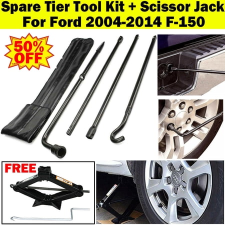 Bowoshen Spare Tire Tool Kit with Case & Scissor Jack 2 Ton for Ford F-150 2004-2014, Replacement Tire Repair Kit to Loosen or Tighten Wheel Lug Nuts and Raise/Lower Spare Tire