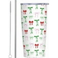 thumbnail image 1 of Bows 20oz Tumbler with Lid and Straw for Women, Red Green Ribbons and Bows Christmas Insulated Mug Polka Dot Bows Stainless Steel Tumbler Double Wall Vacuum Travel Mug Coffee Cup, 1 of 6