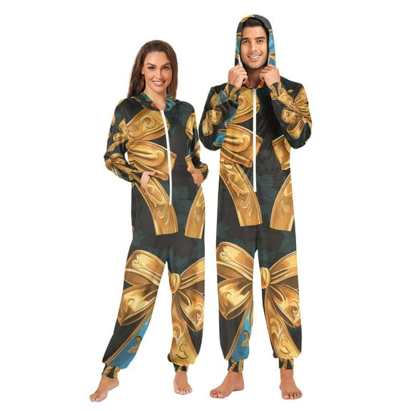 Bows Adult Onesie Pajamas Slim Fit Christmas One Piece Suit Pjs for Women and Men Hooded Zipper