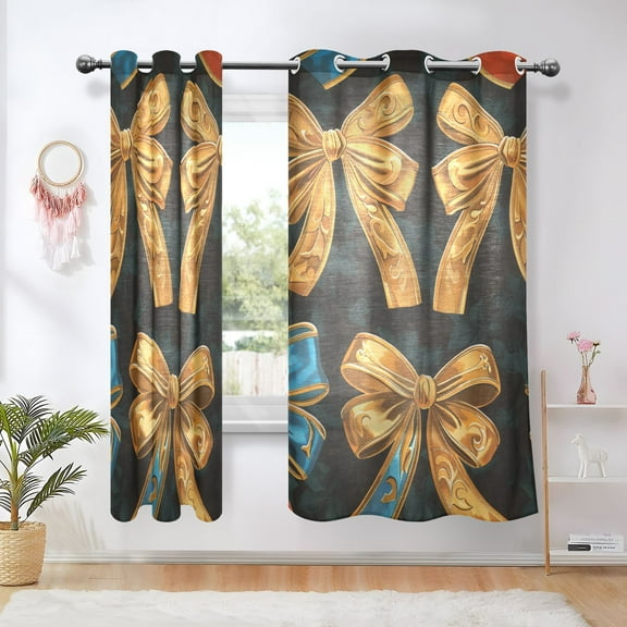 Bows Blackout Curtains 63 inch Length 2 Panels Window Decoration Curtains for Bedroom Living Room