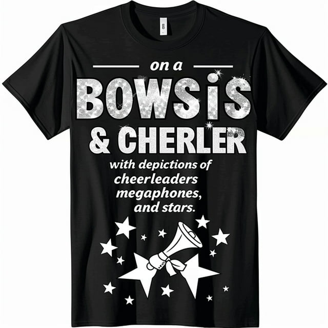 Bows & Bling Cheerleading Black TShirt Sparkle with Spirit Featuring
