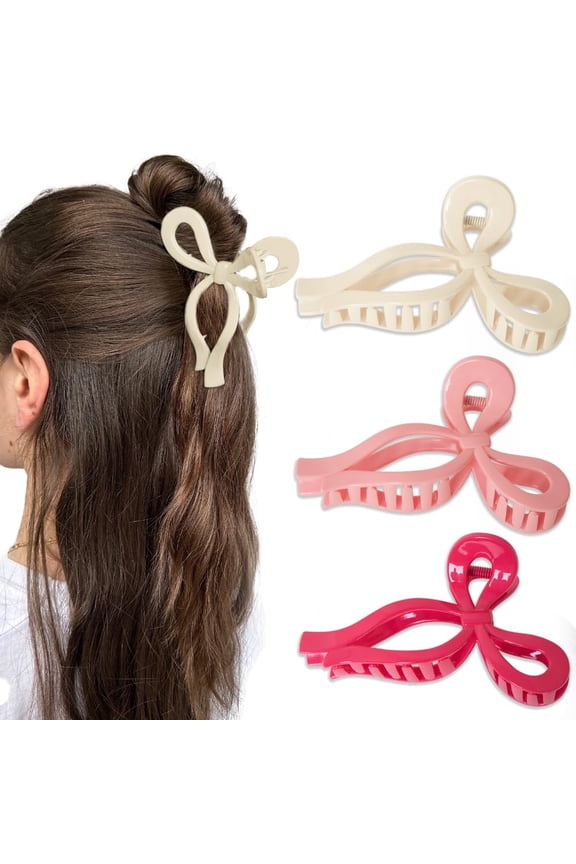 Bows Claw Clips for Women 5.1 Inch Claw Clips for Thick Hair Bows for Women Large Claw Clips Pink Bows Clips Hair Ribbon Claw Clips