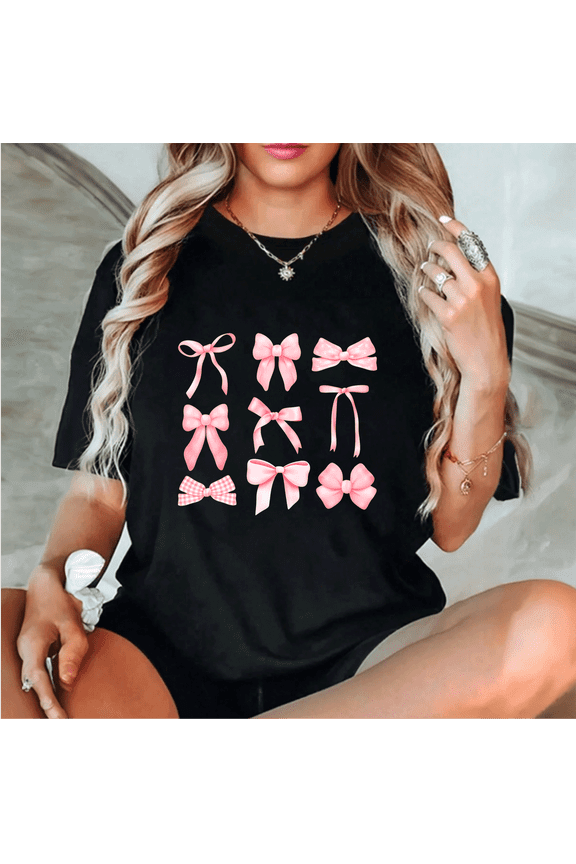 Bows Coquette Bow Coquette Aesthetic Preppy Girly Girl T-Shirt Men and Women, Black T-shirt L